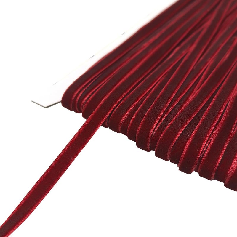 Chenkou Craft Dark Red 25 Yards 1/4" Velvet Ribbon Lots Bulk (Dark red, 1/4"(6mm)) - Image 5