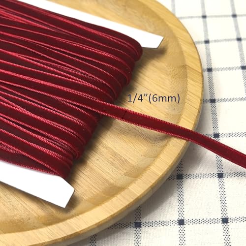 Chenkou Craft Dark Red 25 Yards 1/4" Velvet Ribbon Lots Bulk (Dark red, 1/4"(6mm)) - Image 2