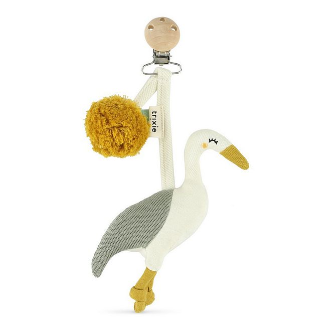 Trixie Organic Cotton Knitted Heron Pram Toy with Rattle for Newborns, 15x15 cm, Eco-friendly Recycled Filling - Image 1