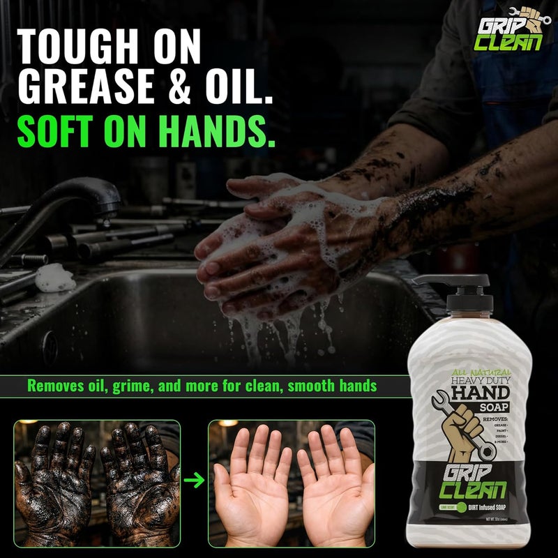 Grip Clean | Heavy Duty Hand Cleaner for Auto Mechanics & Industrial Work | Dirt-Infused Hand Soap Absorbs Grease/Oil, Stains, Odors & More. All Natural, Moisturizing & Lime Scented (500+ washes) - Image 2