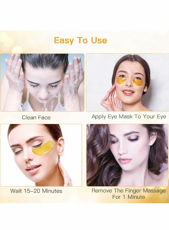 24K Gold Under Eye Treatment Masks,Natural Gel Collagen Under Eye Patches, Eye Mask for Dark Circles, Remove Eye Bags & Puffy Eyes, Anti-Wrinkle, Hydrating, Soothing.  20 Pairs - Image 2