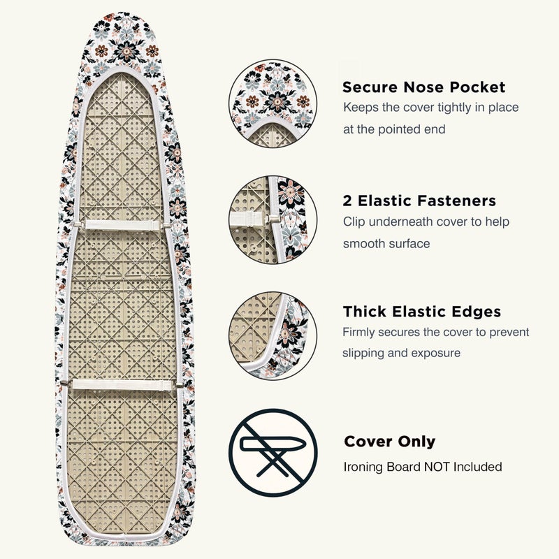 UniSimp Ironing Board Cover and Pad 15"x54" Extra Thick Natural Cotton, Scorch and Stain Resistant Padding, Standard Size Iron Board Cover with Fasteners Heavy Duty Elastic Edge, Heatproof Floral - Image 3