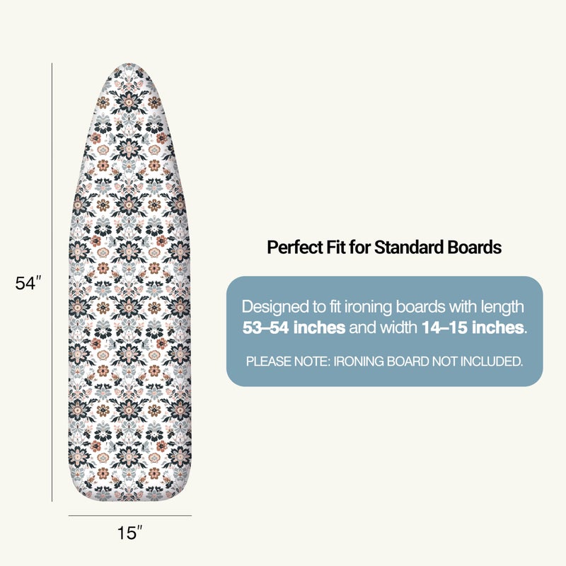 UniSimp Ironing Board Cover and Pad 15"x54" Extra Thick Natural Cotton, Scorch and Stain Resistant Padding, Standard Size Iron Board Cover with Fasteners Heavy Duty Elastic Edge, Heatproof Floral - Image 2