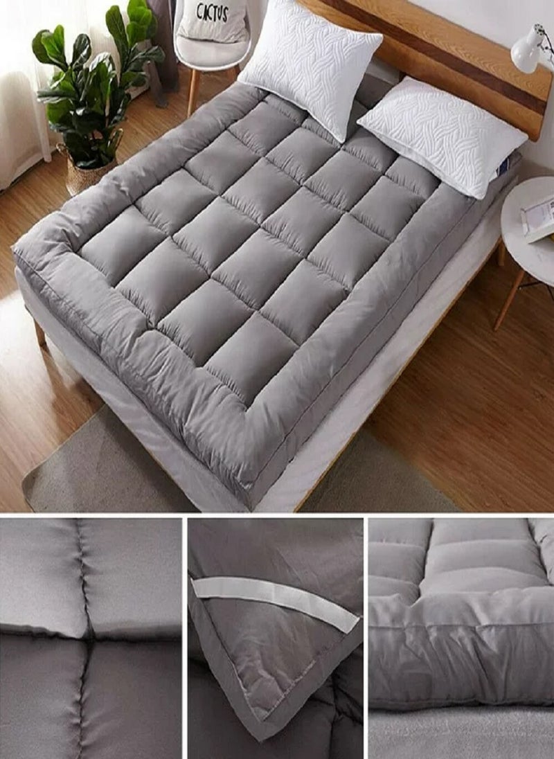Blueberry Microfiber Quilted Mattress Topper With 4 Corner Elastic Straps 10cm Thick 160x200cm  - Image 3