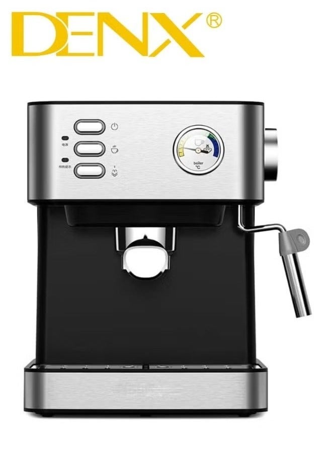Denx Espresso Coffee Machine for Home, 1.6L Water Tank, 850W Power with Milk Frother, Cappuccino & Latte Maker, Steam Wand, Metal Filter, Temperature Indicator – Barista-Quality Brewing - Image 1