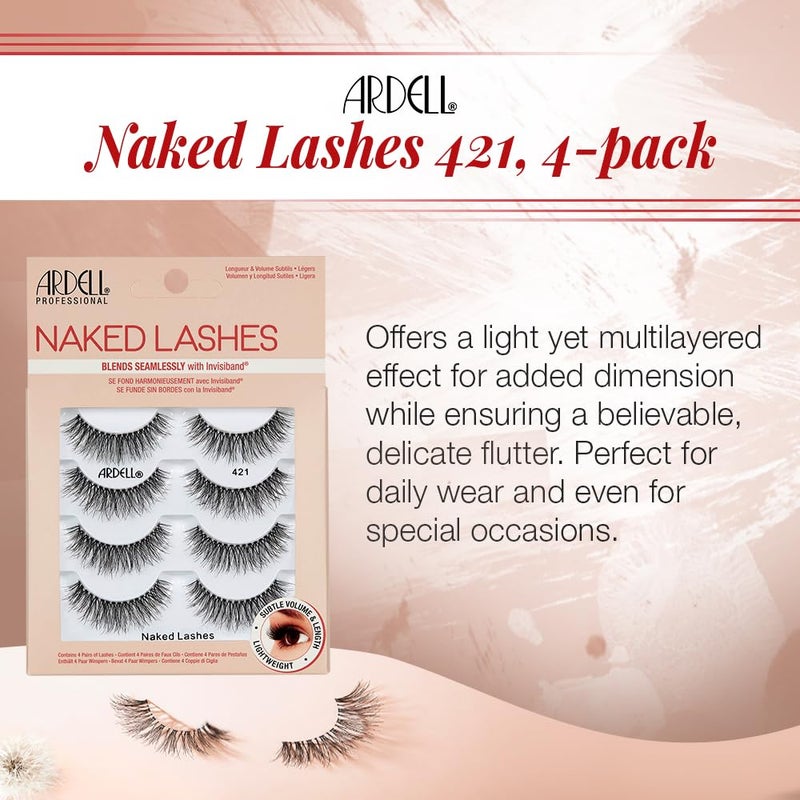 Ardell Naked Strip Lashes 421 â€“ Natural-Looking, Long-Lasting False Eyelashes with Invisiband for Seamless Blend, 4 Pairs, 1-Pack - Image 2