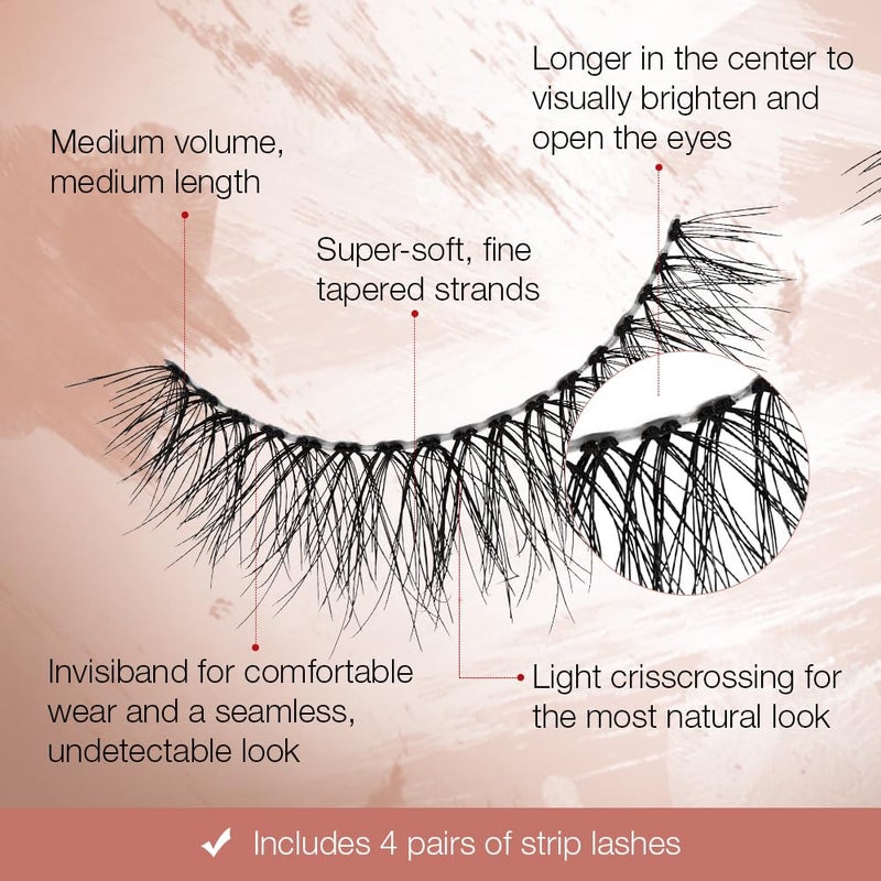 Ardell Naked Strip Lashes 421 â€“ Natural-Looking, Long-Lasting False Eyelashes with Invisiband for Seamless Blend, 4 Pairs, 1-Pack - Image 4