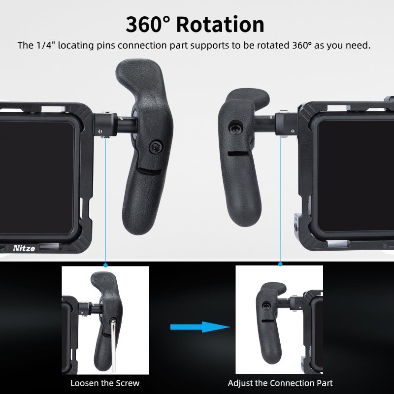 Nitze Side Handle Kit with 1/4" Screw and Detachable Locating Pins, 360Â° Adjustable Left and Right Side Handles for Smartphone/iPad/Monitor/Camera Cages - PA32D - Image 3