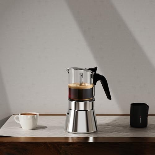 SIXAQUAE Stovetop Espresso Maker, Crystal Glass-top & Stainless Steel Espresso Moka Pot,Classic Italian coffee maker（360ml） - Image 5