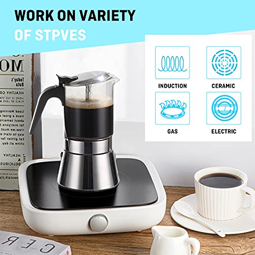 SIXAQUAE Stovetop Espresso Maker, Crystal Glass-top & Stainless Steel Espresso Moka Pot,Classic Italian coffee maker（360ml） - Image 3