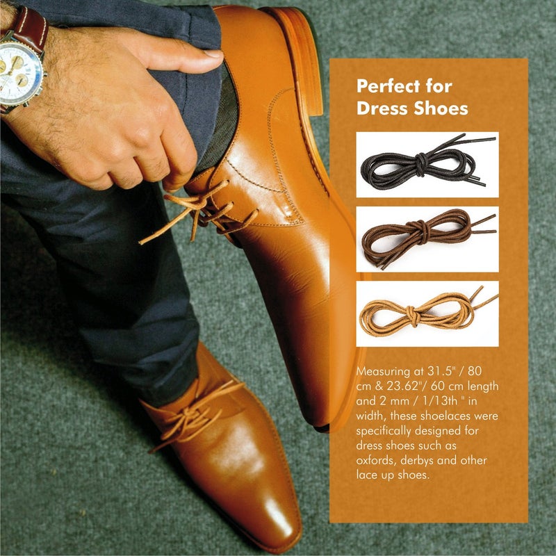 Lify رباط حذاء دائري رفيع من القطن المشمع للأحذية الرسمية / الأحذية الجلدية، متوفر بطول 60 سم (23.62 بوصة) و 80 سم (31.5 بوصة) - أسود - عبوة 3 أزواج - Image 5
