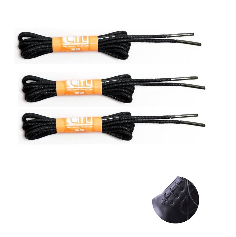 Lify رباط حذاء دائري رفيع من القطن المشمع للأحذية الرسمية / الأحذية الجلدية، متوفر بطول 60 سم (23.62 بوصة) و 80 سم (31.5 بوصة) - أسود - عبوة 3 أزواج - Image 2