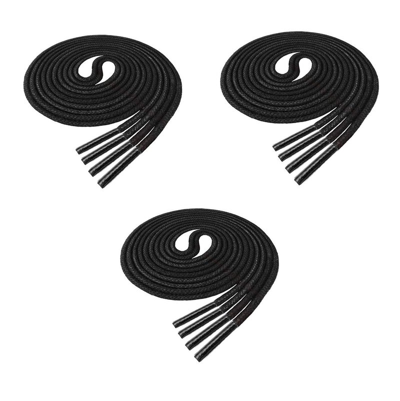 Lify رباط حذاء دائري رفيع من القطن المشمع للأحذية الرسمية / الأحذية الجلدية، متوفر بطول 60 سم (23.62 بوصة) و 80 سم (31.5 بوصة) - أسود - عبوة 3 أزواج - Image 1