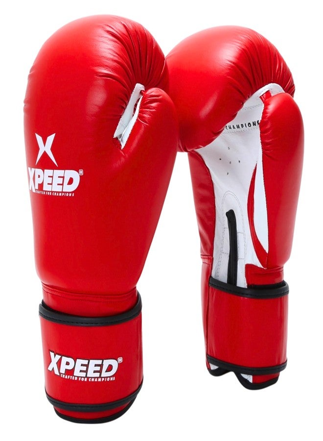 XPEED Leather Boxing Gloves | Sparring Gloves for Boxing, MMA, Kickboxing, Muay Thai, Excellent Impact Resistance for Men & Women | Reinforced Moulded Foam Padding | Contest Boxing Glove (12oz, Red) - Image 1