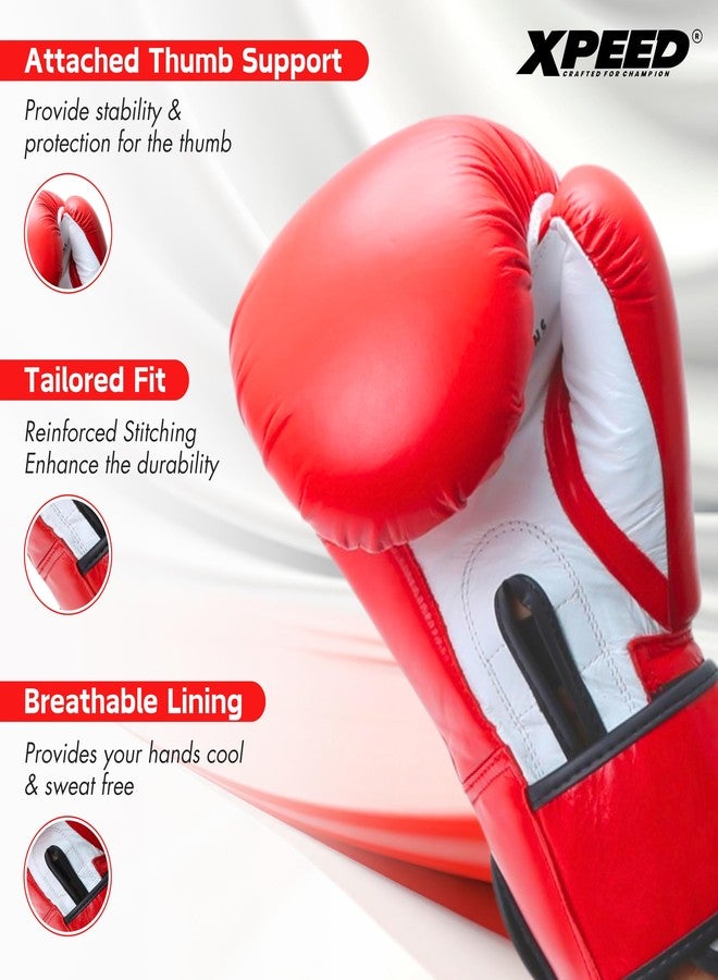 XPEED Leather Boxing Gloves | Sparring Gloves for Boxing, MMA, Kickboxing, Muay Thai, Excellent Impact Resistance for Men & Women | Reinforced Moulded Foam Padding | Contest Boxing Glove (12oz, Red) - Image 4
