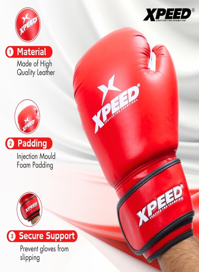 XPEED Leather Boxing Gloves | Sparring Gloves for Boxing, MMA, Kickboxing, Muay Thai, Excellent Impact Resistance for Men & Women | Reinforced Moulded Foam Padding | Contest Boxing Glove (12oz, Red) - Image 3