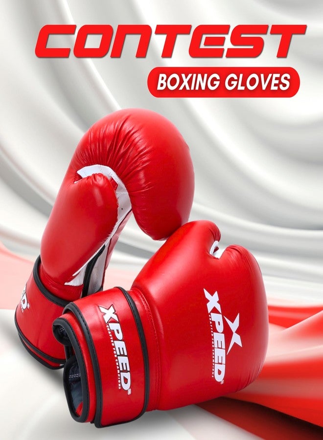 XPEED Leather Boxing Gloves | Sparring Gloves for Boxing, MMA, Kickboxing, Muay Thai, Excellent Impact Resistance for Men & Women | Reinforced Moulded Foam Padding | Contest Boxing Glove (12oz, Red) - Image 2