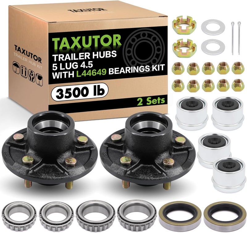 Taxutor 2 Sets Trailer Hub Kits 5 Lug 4.5 with L44649 Bearings for 3500 lb Trailers - Image 1