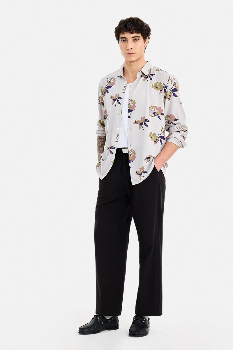 سنيتش Off White Floral Long Sleeve Regular Fit Shirt
