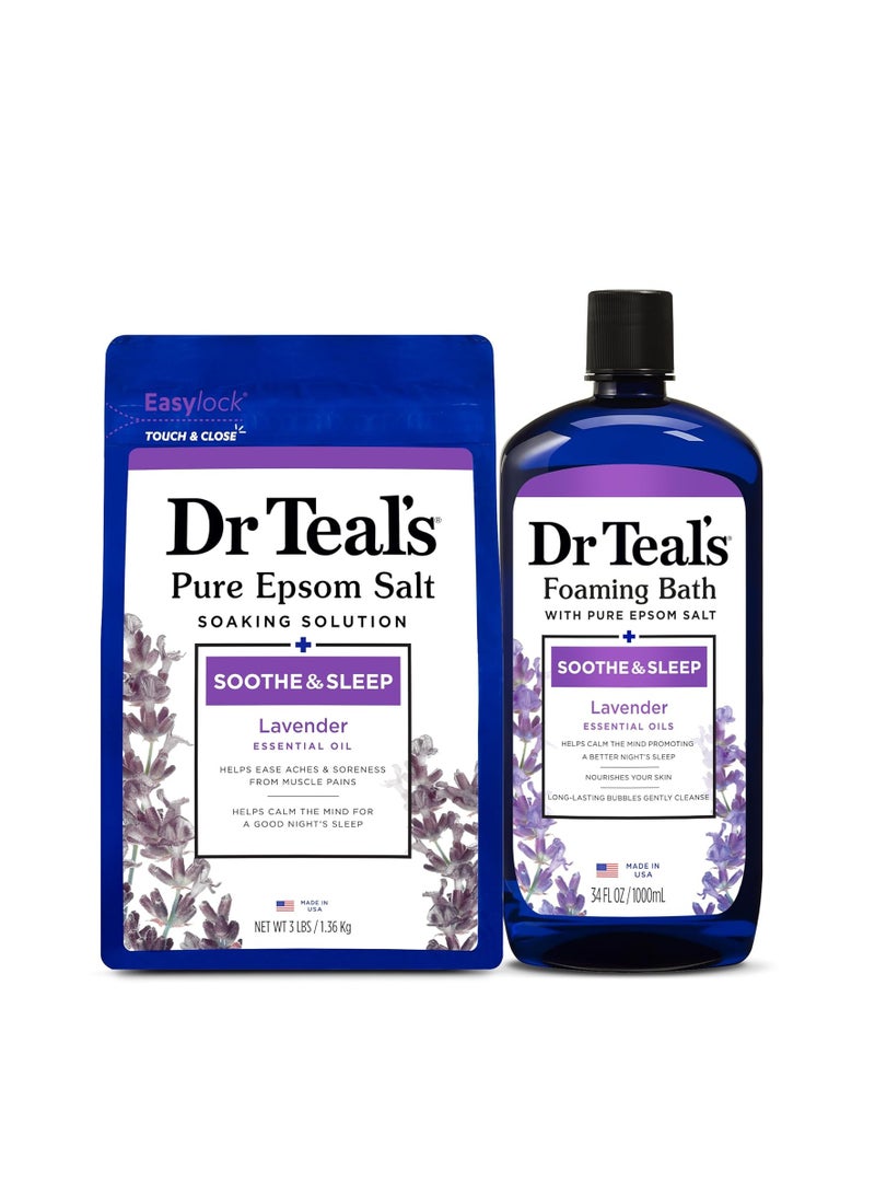 Dr Teal's Dr Teal's Pure Epsom Magnesium Salt Soak and Foaming Bath, Soothe & Sleep with Lavender Essential Oils, Duo Pack - Image 1