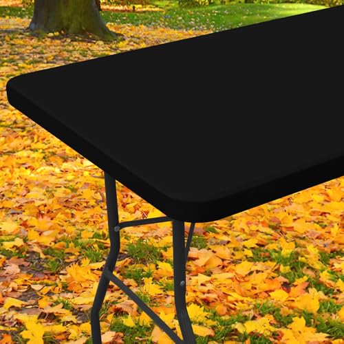 Moosfor Spandex 6 Foot Rectangle Table Cloth, Elastic Fitted Tablecloths for Picnic, Stretch Washable Patio Table Cover for Outdoor, Camping, Banquet and Parties (Black, 30"x72") - Image 1