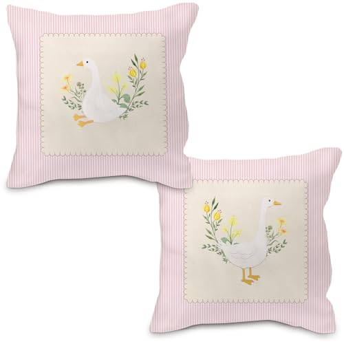 Nvotell Goose Pillow Covers 18x18, Baby Girl Nursery Decor, Vintage Pink Striped Goose Decorative Throw Pillow Covers Pillowcase for Baby Girl Nursery Room Bedroom Decor, Set of 2 - Image 1