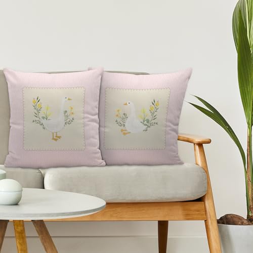 Nvotell Goose Pillow Covers 18x18, Baby Girl Nursery Decor, Vintage Pink Striped Goose Decorative Throw Pillow Covers Pillowcase for Baby Girl Nursery Room Bedroom Decor, Set of 2 - Image 3
