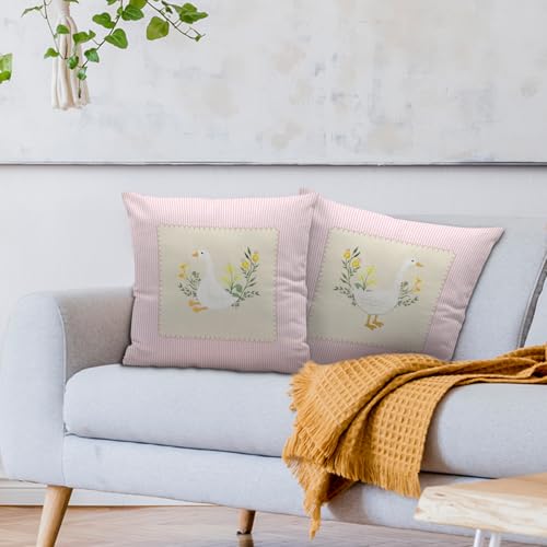 Nvotell Goose Pillow Covers 18x18, Baby Girl Nursery Decor, Vintage Pink Striped Goose Decorative Throw Pillow Covers Pillowcase for Baby Girl Nursery Room Bedroom Decor, Set of 2 - Image 2