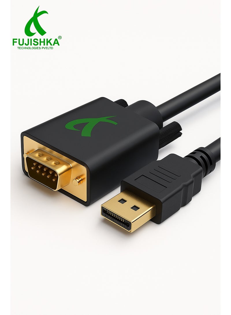 FUJISHKA HDMI to VGA Cable 1.8 Meter – 1080P High-Performance HDMI to VGA Adapter Cable for Seamless Digital-to-Analog Video Conversion – Male-to-Male Connector Ideal for Laptops, PCs, Projectors, and Monitors – Durable Design with Gold-Plated Connectors for Superior Signal Stability - Image 1