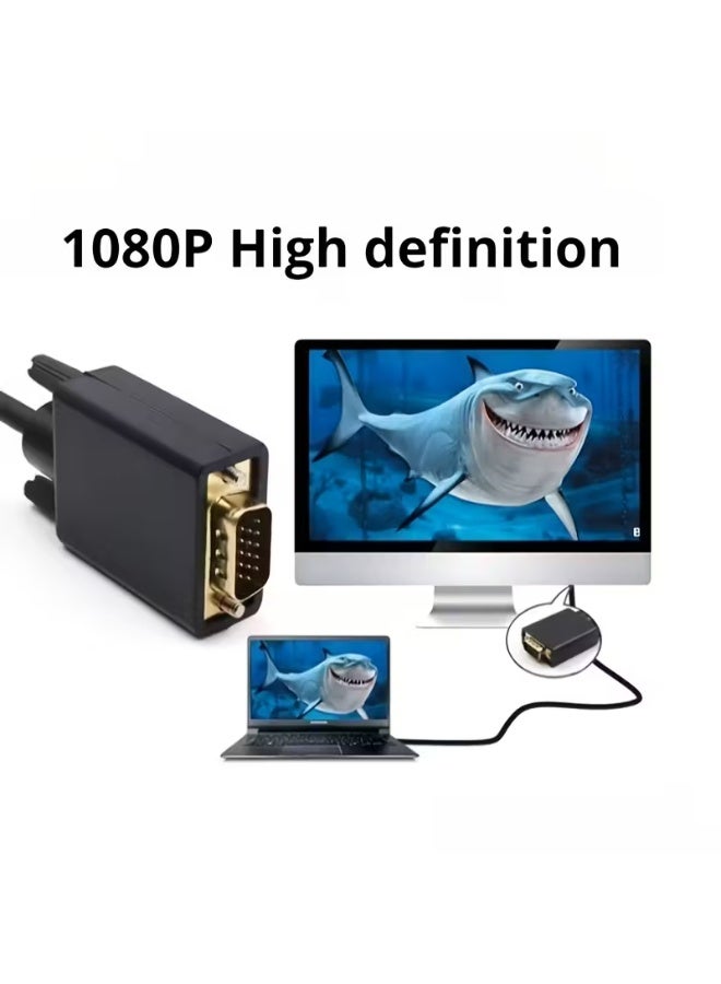 FUJISHKA HDMI to VGA Cable 1.8 Meter – 1080P High-Performance HDMI to VGA Adapter Cable for Seamless Digital-to-Analog Video Conversion – Male-to-Male Connector Ideal for Laptops, PCs, Projectors, and Monitors – Durable Design with Gold-Plated Connectors for Superior Signal Stability - Image 2