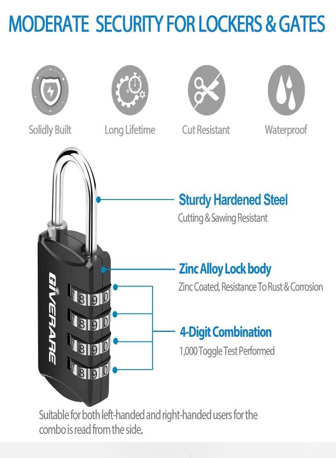 GIVERARE 4 Pack Combination Lock, 4-Digit Padlock Keyless, Resettable Luggage Locks for Backpack, Gym & School & Employee Locker, Weatherproof Travel Lock for Fence, Backyard Gate, Hasp, Case-Black - Image 2