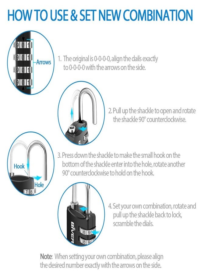 GIVERARE 4 Pack Combination Lock, 4-Digit Padlock Keyless, Resettable Luggage Locks for Backpack, Gym & School & Employee Locker, Weatherproof Travel Lock for Fence, Backyard Gate, Hasp, Case-Black - Image 4