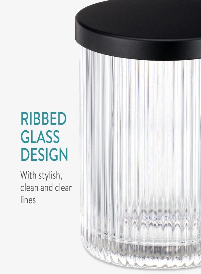 Navaris Glass Bathroom Accessories Set (4 Pieces) - Includes Soap Dispenser, Toothbrush Tumbler, Soap Dish, Cotton Pad Holder - Clear Glass with Black Metal - Image 3