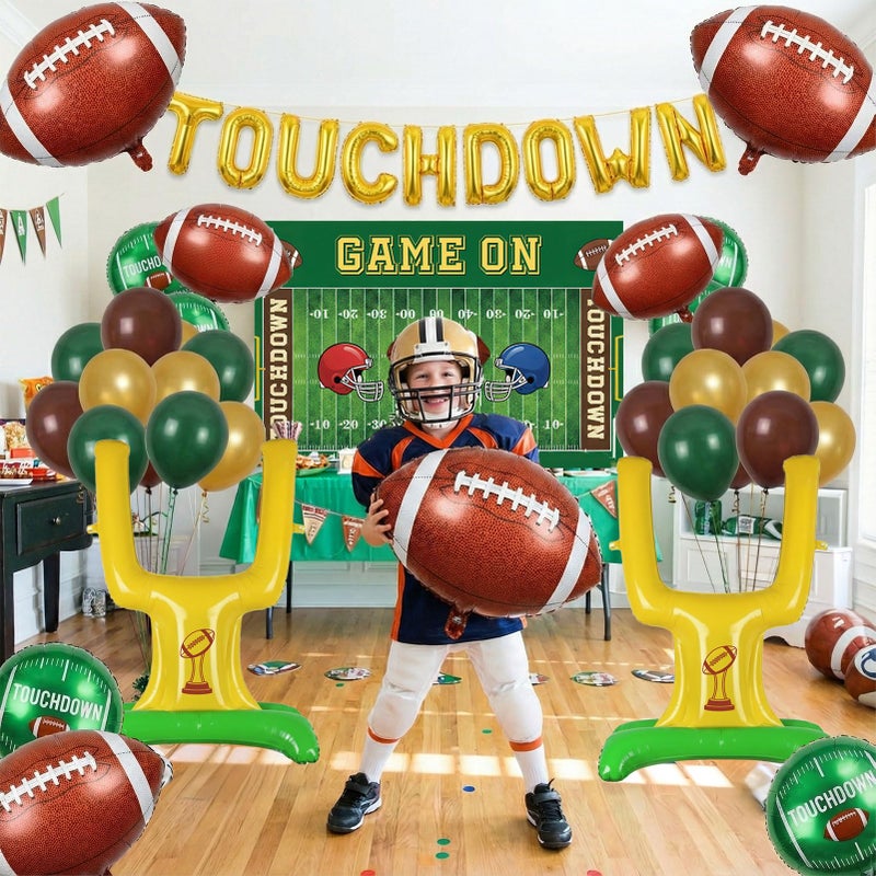 froufing Football Party Decorations Kit - with Green Brown Gold small Balloon Arch & Football Goalpost TOUCH DOWN Banner Foil Balloons & GAME ON Backdrop for Sports Theme Birthday party Decorations - Image 5