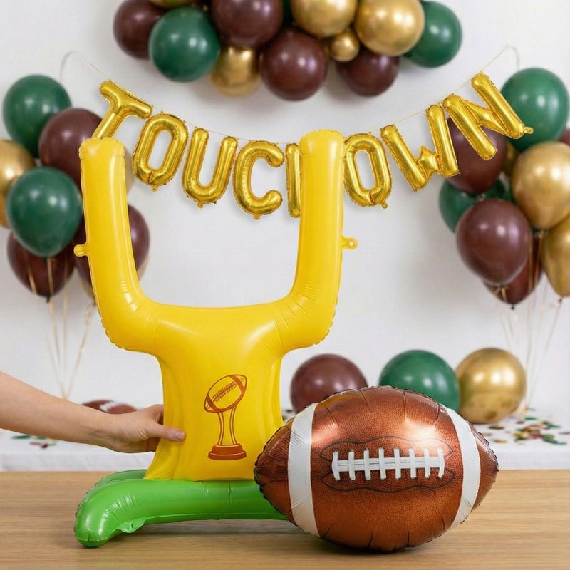 froufing Football Party Decorations Kit - with Green Brown Gold small Balloon Arch & Football Goalpost TOUCH DOWN Banner Foil Balloons & GAME ON Backdrop for Sports Theme Birthday party Decorations - Image 3
