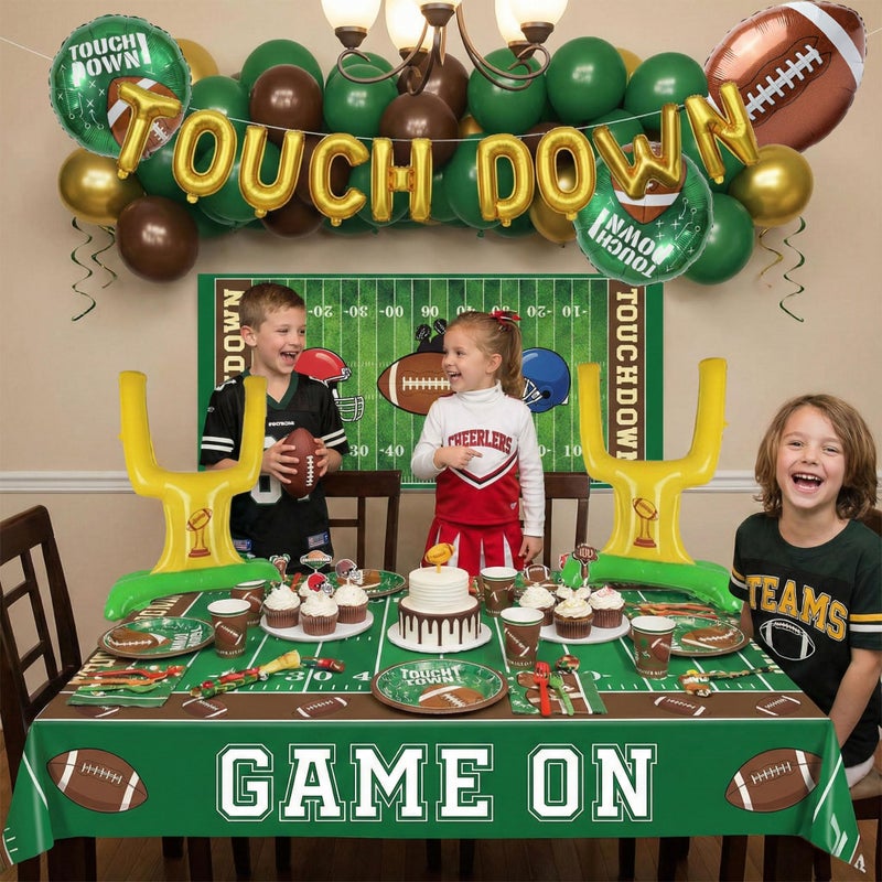froufing Football Party Decorations Kit - with Green Brown Gold small Balloon Arch & Football Goalpost TOUCH DOWN Banner Foil Balloons & GAME ON Backdrop for Sports Theme Birthday party Decorations - Image 2