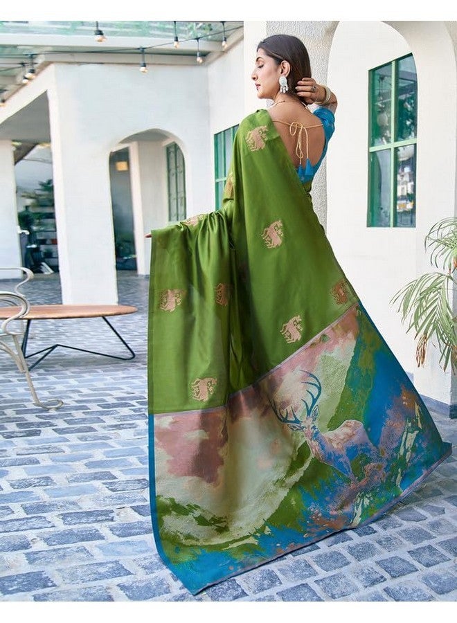 SIRIL Women's Kanjivaram Soft Silk Saree Pure Silk With Unstiched Blouse Piece (3697S117_Green) - Image 5