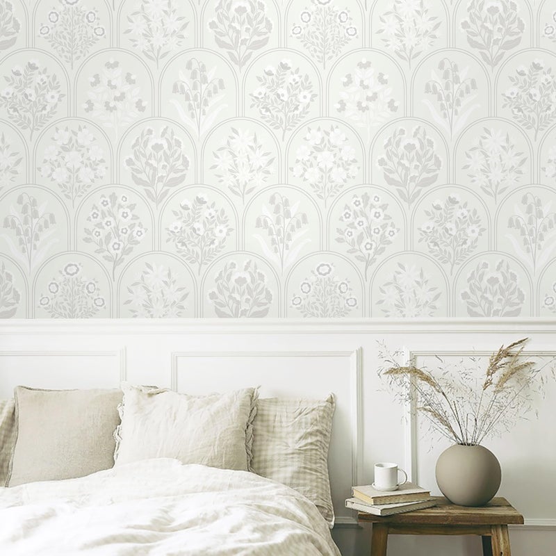 Guvana Boho Peel and Stick Wallpaper Modern Removable Self Adhesive Wall Paper for Bathroom Farmhouse Floral Wallpaper for Bedroom Grey and White Geometric Contact Paper Vinyl Rolls 78.7''x17.3'' - Image 4