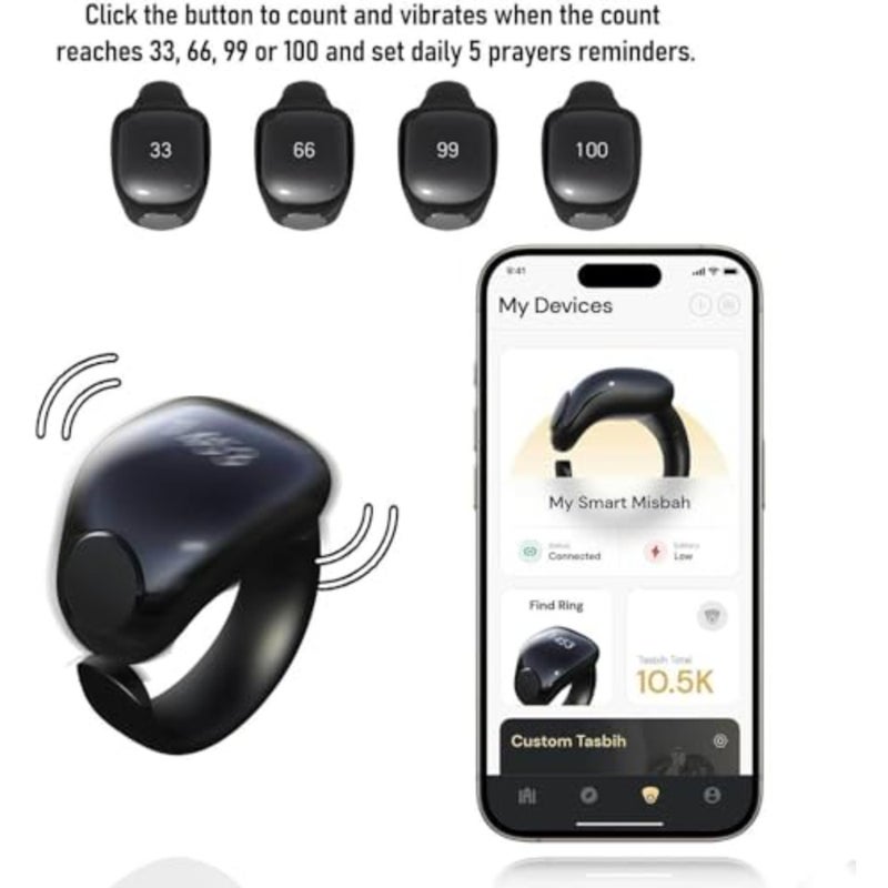 Smart Ring for Muslim Prayer, Silicone Stainless Steel, Black Gold, OLED Display, IPX67 Waterproof, 5 Interchangeable Sizes 16mm-24mm - Image 2