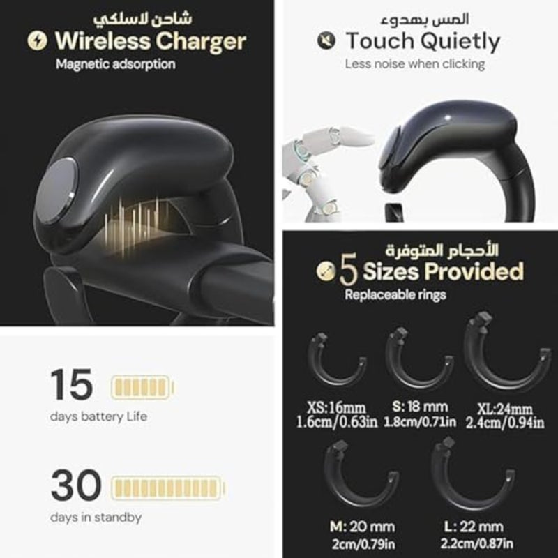 Smart Ring for Muslim Prayer, Silicone Stainless Steel, Black Gold, OLED Display, IPX67 Waterproof, 5 Interchangeable Sizes 16mm-24mm - Image 4