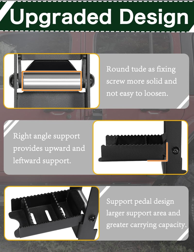 JROAD Wrangler Door Hinge Step for Jeep Wrangler 2007-2023 JK JKU JL JLU & Gladiator JT Door Hinge Foot Pegs Roof Step 1 Pack - Image 3