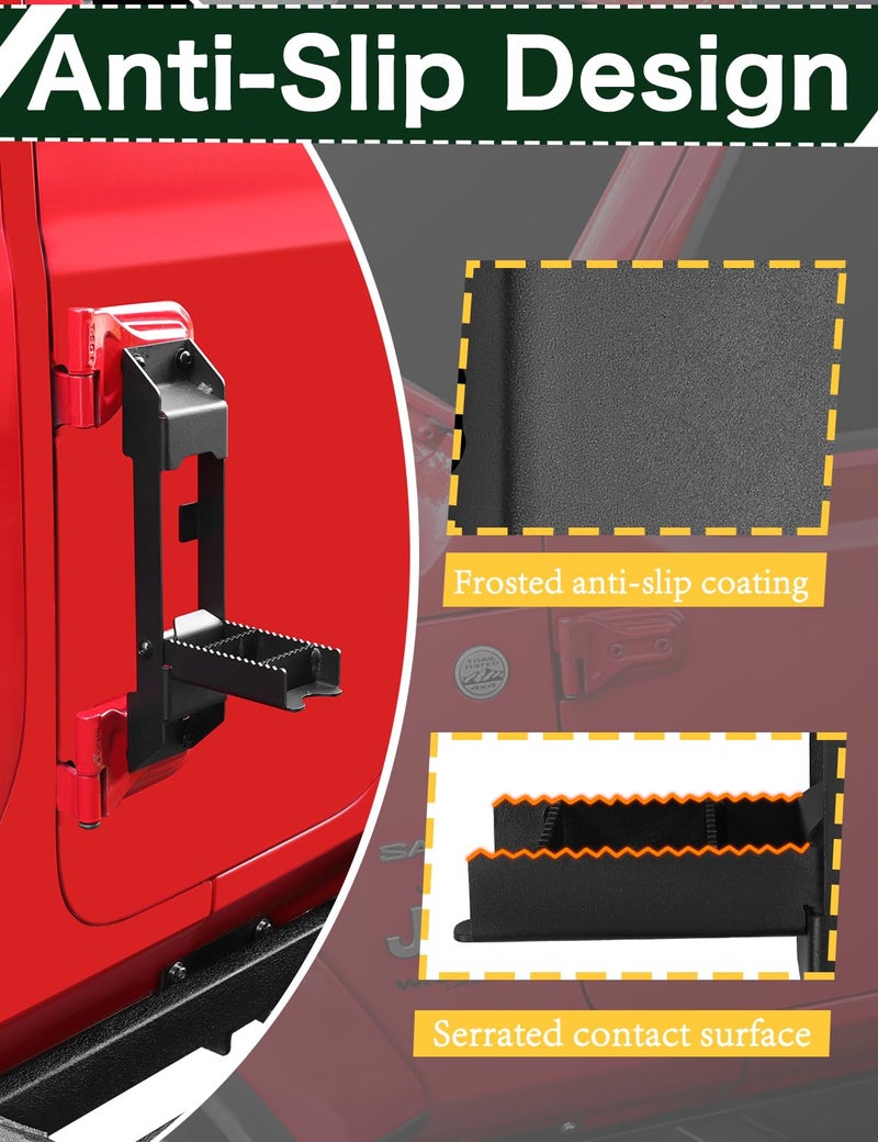 JROAD Wrangler Door Hinge Step for Jeep Wrangler 2007-2023 JK JKU JL JLU & Gladiator JT Door Hinge Foot Pegs Roof Step 1 Pack - Image 4