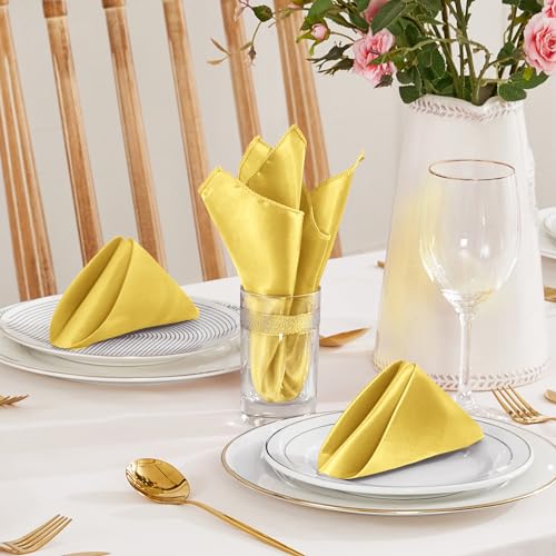 Aormenzy 25 Pack Gold Satin Napkins 12 x 12 Silky Square Napkins for Wedding Banquet Party Decoration - Image 3