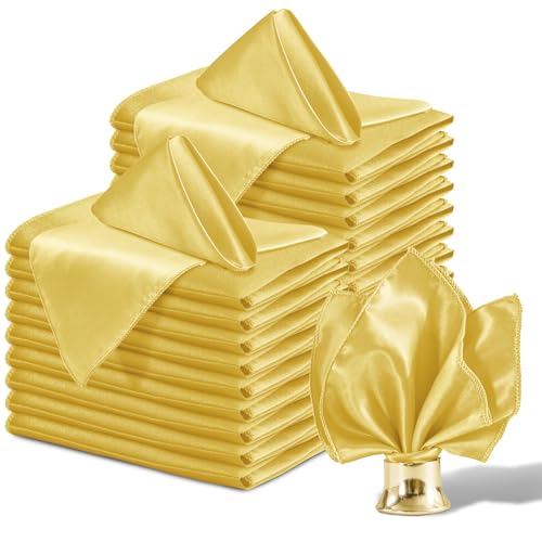 Aormenzy 25 Pack Gold Satin Napkins 12 x 12 Silky Square Napkins for Wedding Banquet Party Decoration - Image 1