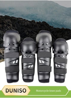DUNISO 4 Pieces of Adjustable Motorcycle Knee And Elbow Guard Set, motorcycle protective equipment, anti collision, anti fall and wear resistant, suitable for motorcycle off road bicycles, black  - Image 1