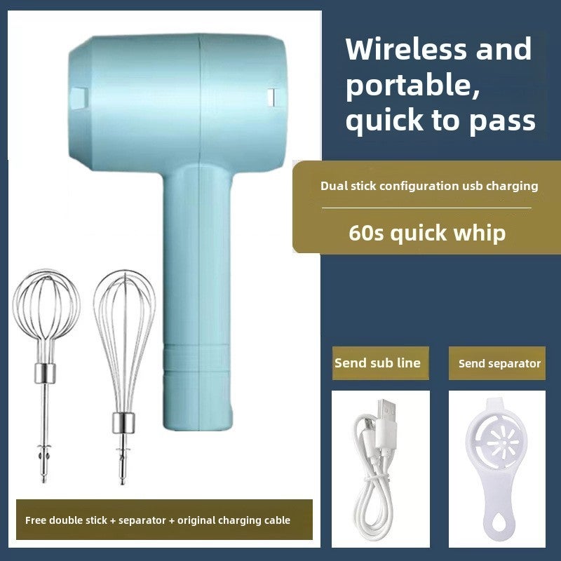 Handheld Electric Egg Beater Wireless Baking Mixer Blue [double stick]]