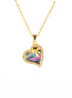 Zirconic Heart Abalone Shell Enamel Stainless Steel Pendant Necklace