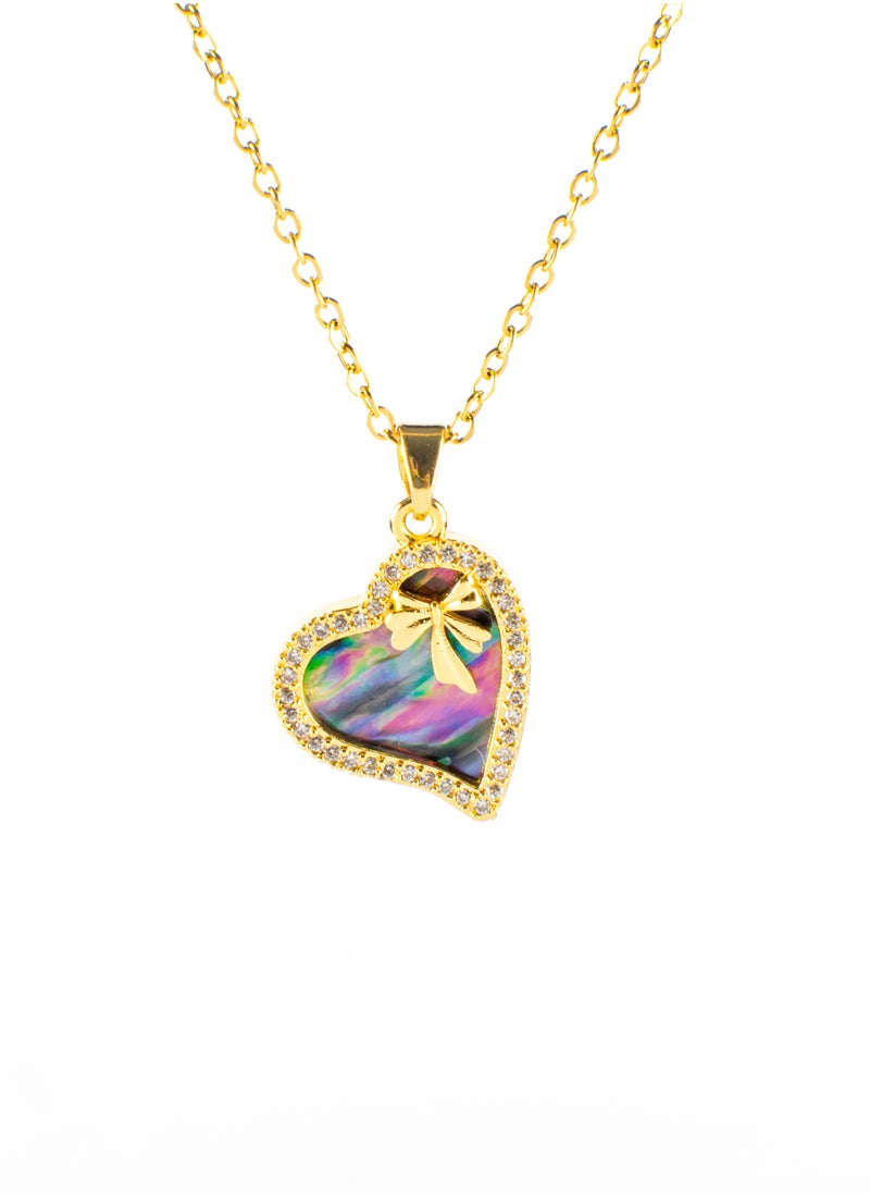The Black Pearl Accessories - Zirconic Heart Abalone Shell Enamel Stainless Steel Pendant Necklace - Image 1
