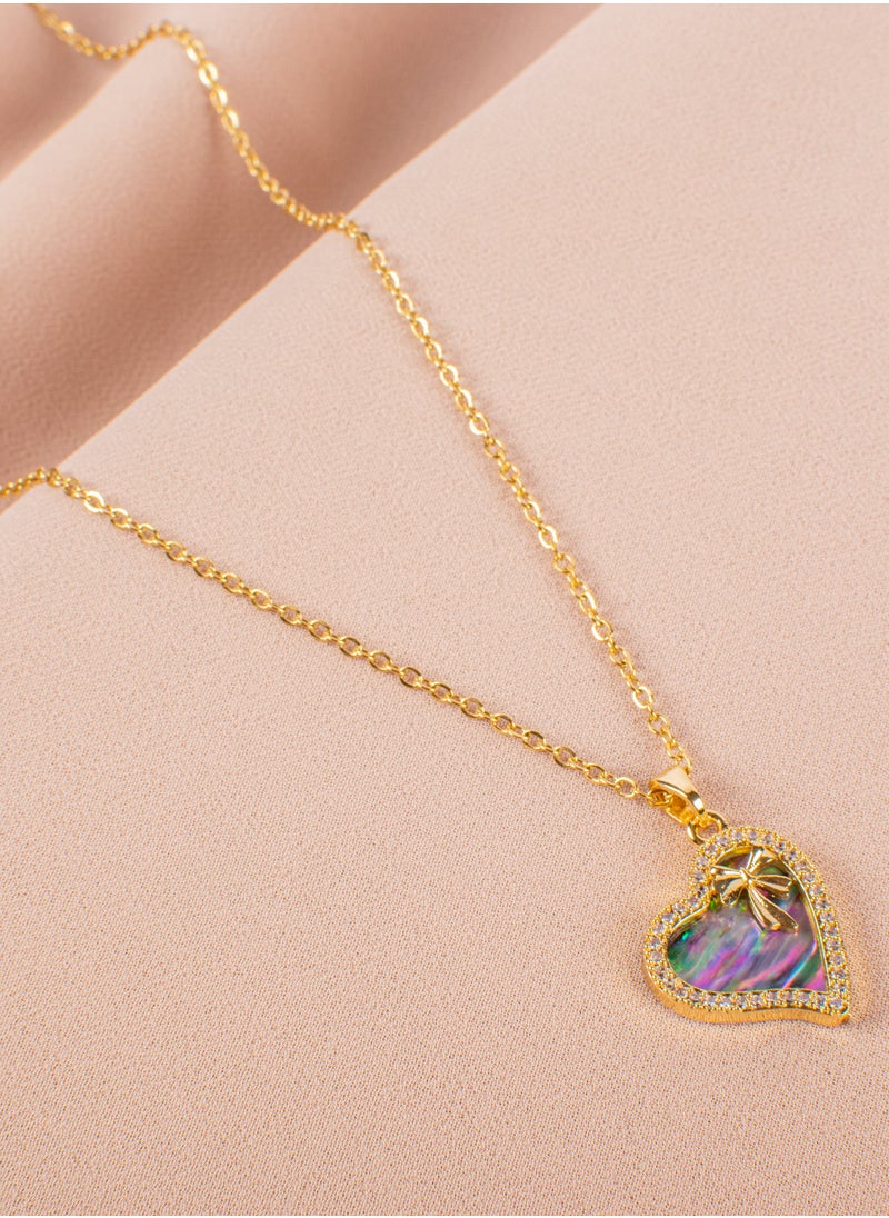 The Black Pearl Accessories - Zirconic Heart Abalone Shell Enamel Stainless Steel Pendant Necklace - Image 1