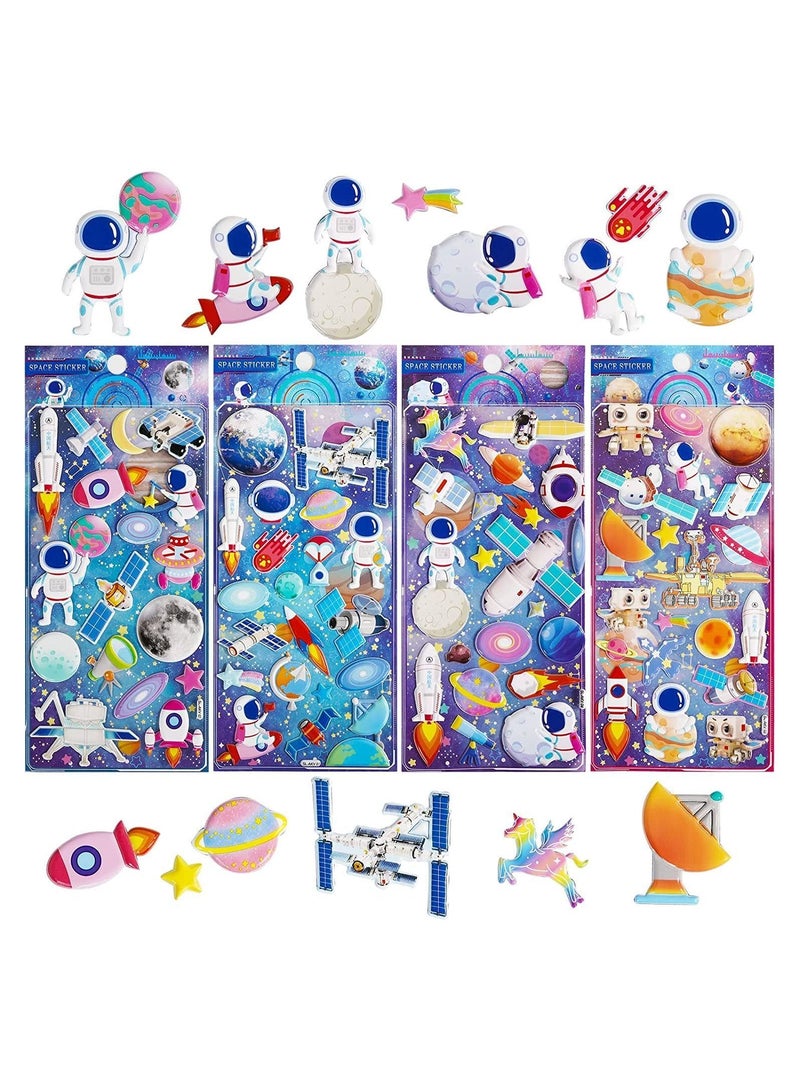 NIBEMINENT 3D Puffy Space Stickers for Toddler Boys, 4 Pack Self Adhesive Foam Outer Themed with Planet, Astronaut, Rocket, Solar System Scrapbooking Crafts, Party Favors Goodie Bags Stuffers  - Image 1